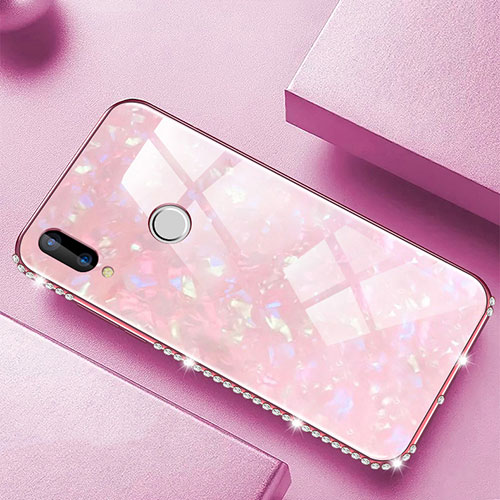 Silicone Frame Mirror Case Cover M01 for Huawei Nova 3e Pink