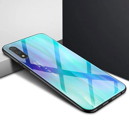 Silicone Frame Mirror Case Cover M01 for Huawei P Smart Z (2019) Cyan