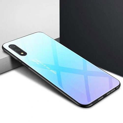 Silicone Frame Mirror Case Cover M01 for Huawei Y9 Prime (2019) Sky Blue