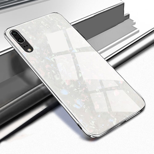 Silicone Frame Mirror Case Cover M02 for Huawei P20 White