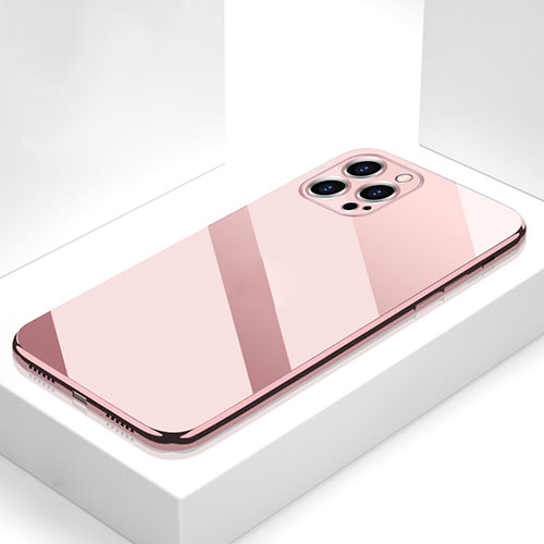 Silicone Frame Mirror Case Cover M05 for Apple iPhone 14 Pro Rose Gold