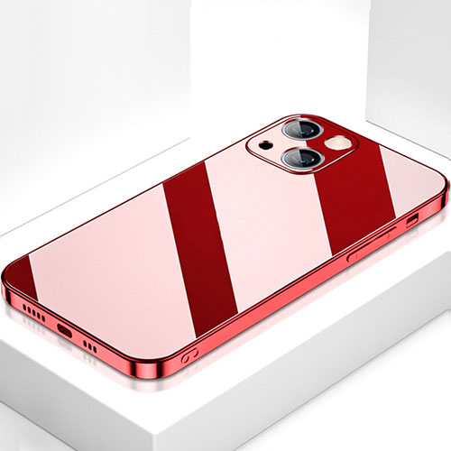 Silicone Frame Mirror Case Cover M09 for Apple iPhone 15 Plus Red