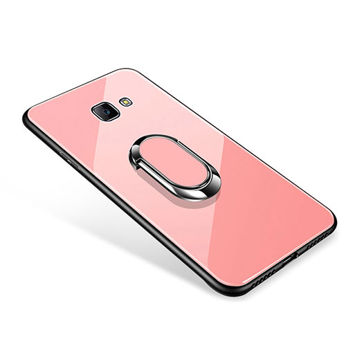 Silicone Frame Mirror Case Cover with Finger Ring Stand for Samsung Galaxy J7 Prime Rose Gold