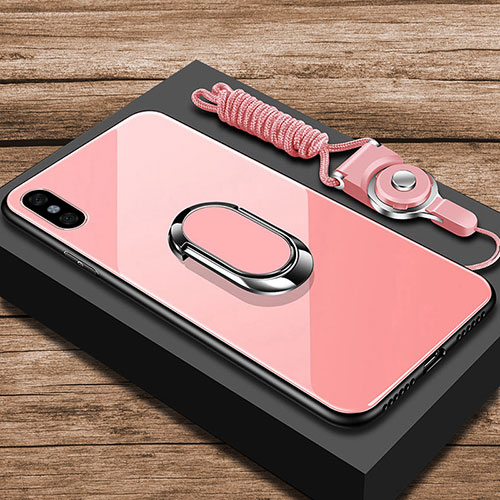 Silicone Frame Mirror Case Cover with Finger Ring Stand for Xiaomi Mi 8 Pro Global Version Rose Gold