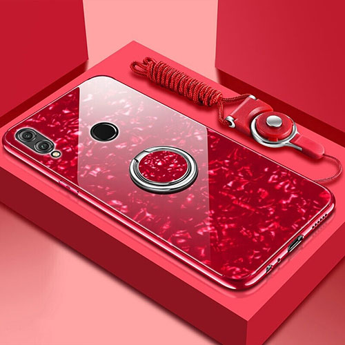 Silicone Frame Mirror Case Cover with Magnetic Finger Ring Stand for Huawei Enjoy 9 Plus Red