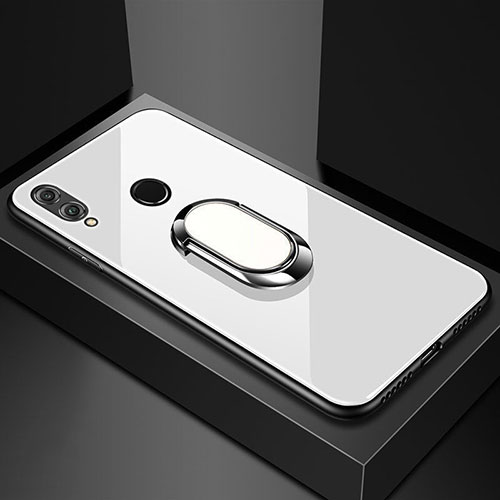 Silicone Frame Mirror Case Cover with Magnetic Finger Ring Stand for Huawei Honor View 10 Lite White