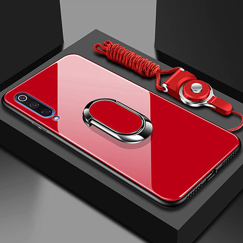 Silicone Frame Mirror Case Cover with Magnetic Finger Ring Stand for Xiaomi CC9e Red