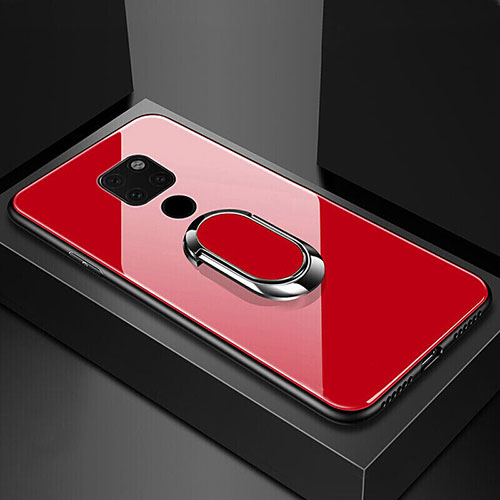 Silicone Frame Mirror Case Cover with Magnetic Finger Ring Stand T01 for Huawei Mate 20 X 5G Red