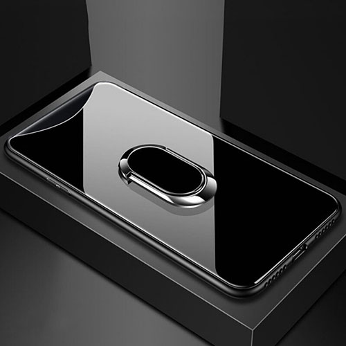 Silicone Frame Mirror Case Cover with Magnetic Finger Ring Stand T01 for Oppo Find X Super Flash Edition Black