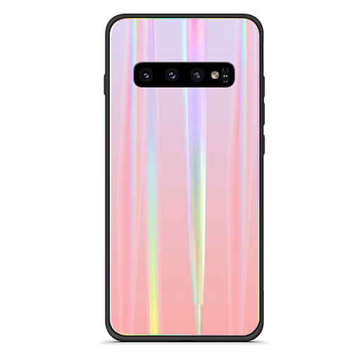 Silicone Frame Mirror Rainbow Gradient Case Cover A02 for Samsung Galaxy S10 Plus Rose Gold