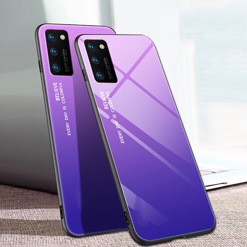 Silicone Frame Mirror Rainbow Gradient Case Cover for Huawei Honor View 30 Pro 5G Purple