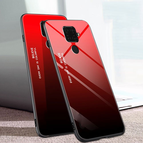 Silicone Frame Mirror Rainbow Gradient Case Cover for Huawei Mate 30 Lite Red