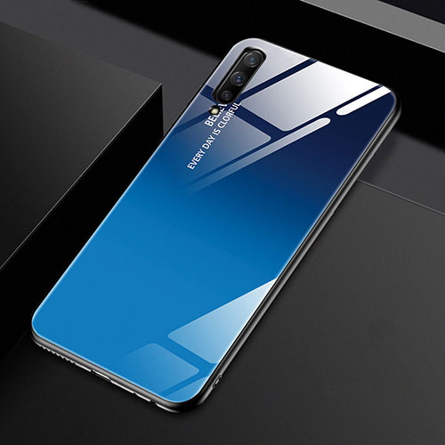 Silicone Frame Mirror Rainbow Gradient Case Cover for Huawei P Smart Pro (2019) Blue