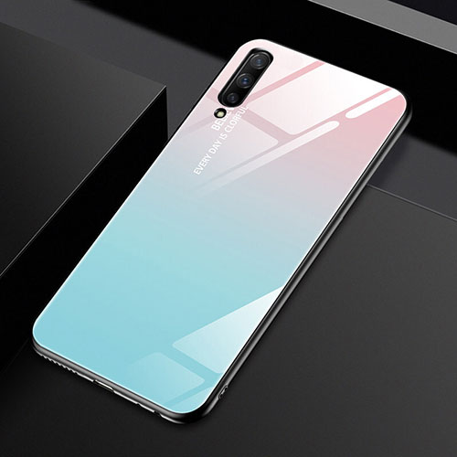 Silicone Frame Mirror Rainbow Gradient Case Cover for Huawei P Smart Pro (2019) Cyan