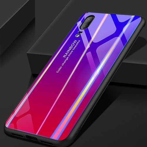 Silicone Frame Mirror Rainbow Gradient Case Cover for Huawei P20 Purple