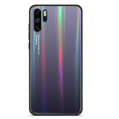 Silicone Frame Mirror Rainbow Gradient Case Cover for Huawei P30 Pro New Edition Gray