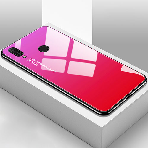 Silicone Frame Mirror Rainbow Gradient Case Cover for Huawei Y9 (2019) Hot Pink