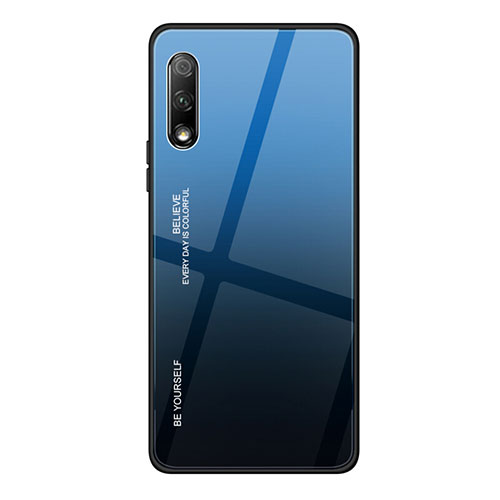 Silicone Frame Mirror Rainbow Gradient Case Cover for Huawei Y9 Prime (2019) Blue