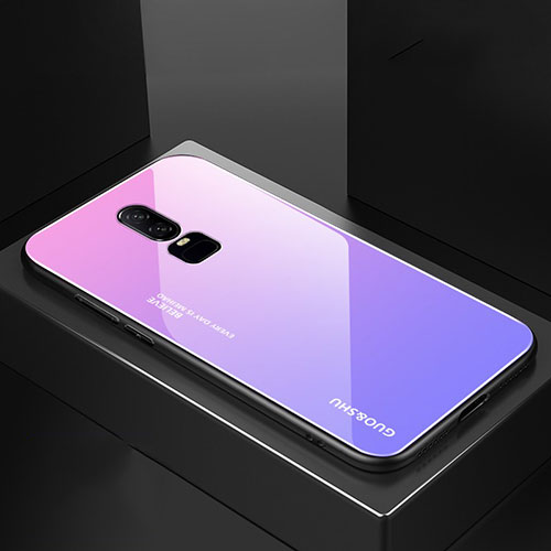 Silicone Frame Mirror Rainbow Gradient Case Cover for OnePlus 6 Purple