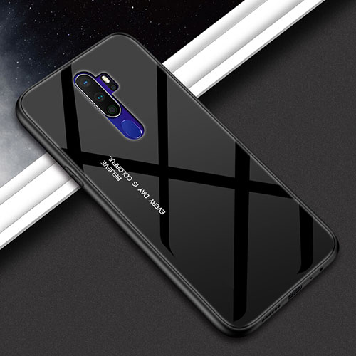 Silicone Frame Mirror Rainbow Gradient Case Cover for Oppo A11 Black