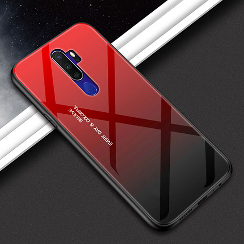 Silicone Frame Mirror Rainbow Gradient Case Cover for Oppo A5 (2020) Red