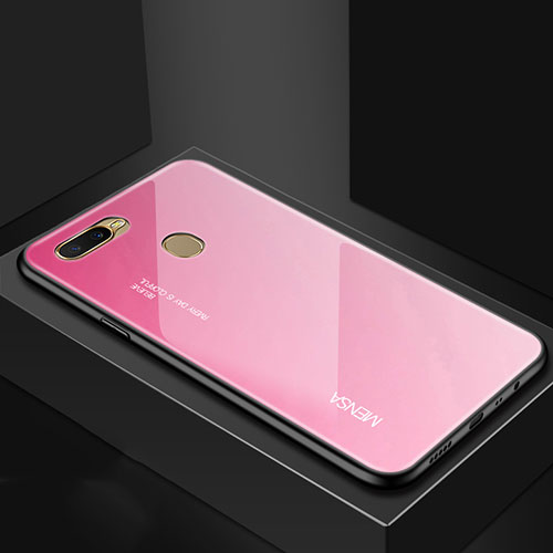 Silicone Frame Mirror Rainbow Gradient Case Cover for Oppo A7 Rose Gold