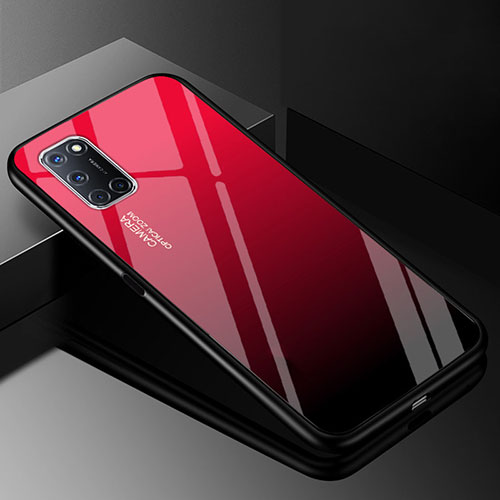 Silicone Frame Mirror Rainbow Gradient Case Cover for Oppo A72 Red and Black