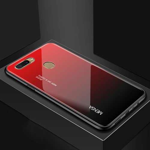 Silicone Frame Mirror Rainbow Gradient Case Cover for Oppo AX7 Red