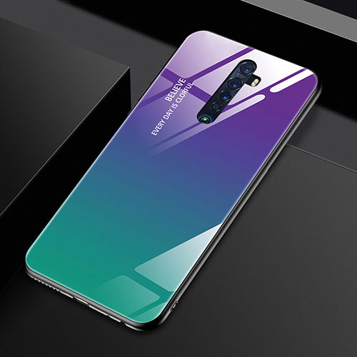 Silicone Frame Mirror Rainbow Gradient Case Cover for Oppo Reno2 Purple