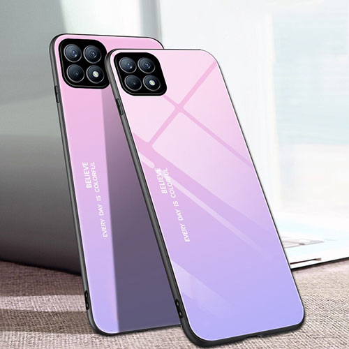 Silicone Frame Mirror Rainbow Gradient Case Cover for Oppo Reno4 SE 5G Clove Purple