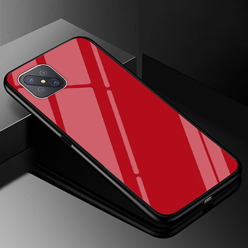 Silicone Frame Mirror Rainbow Gradient Case Cover for Oppo Reno4 Z 5G Red