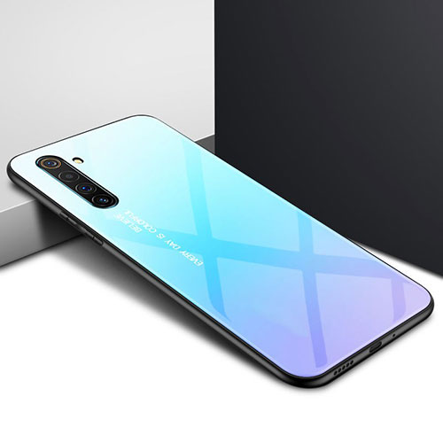 Silicone Frame Mirror Rainbow Gradient Case Cover for Realme X50 Pro 5G Sky Blue