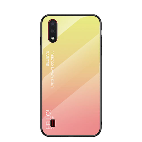 Silicone Frame Mirror Rainbow Gradient Case Cover for Samsung Galaxy A01 SM-A015 Yellow