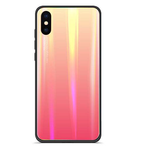 Silicone Frame Mirror Rainbow Gradient Case Cover for Xiaomi Mi 8 Explorer Red