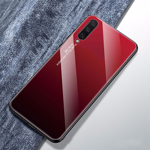 Silicone Frame Mirror Rainbow Gradient Case Cover for Xiaomi Mi A3 Red