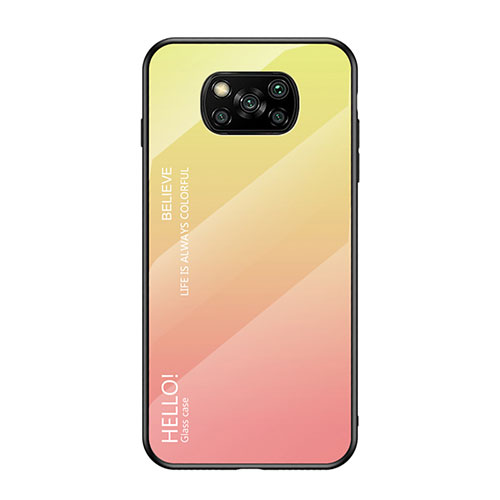 Silicone Frame Mirror Rainbow Gradient Case Cover for Xiaomi Poco X3 Pro Yellow