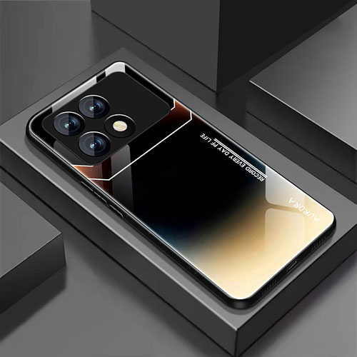 Silicone Frame Mirror Rainbow Gradient Case Cover for Xiaomi Redmi K70E 5G Gold and Black