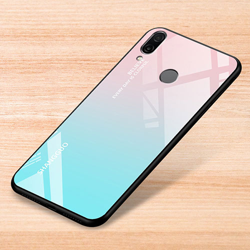 Silicone Frame Mirror Rainbow Gradient Case Cover for Xiaomi Redmi Note 7 Sky Blue