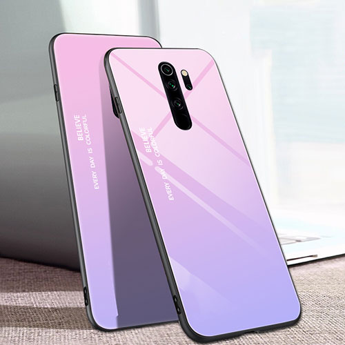 Silicone Frame Mirror Rainbow Gradient Case Cover for Xiaomi Redmi Note 8 Pro Pink