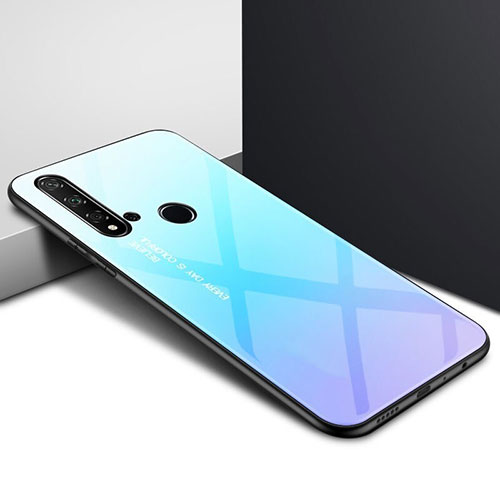 Silicone Frame Mirror Rainbow Gradient Case Cover H01 for Huawei P20 Lite (2019) Sky Blue