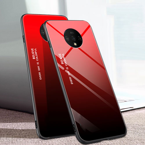 Silicone Frame Mirror Rainbow Gradient Case Cover H01 for OnePlus 7T Red