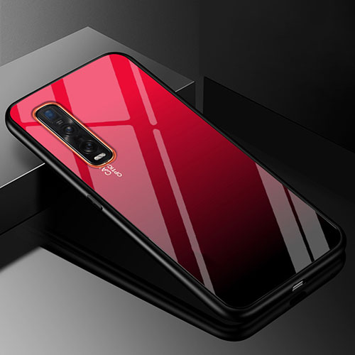 Silicone Frame Mirror Rainbow Gradient Case Cover H01 for Oppo Find X2 Pro Red and Black