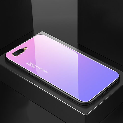 Silicone Frame Mirror Rainbow Gradient Case Cover H01 for Oppo K1 Purple