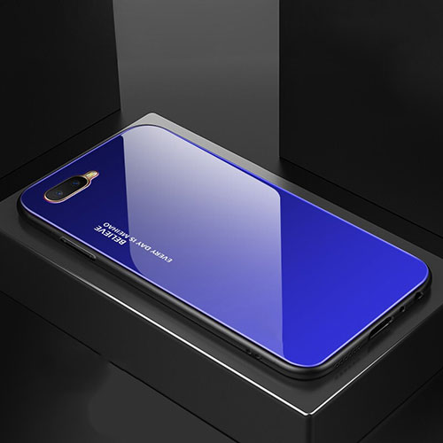 Silicone Frame Mirror Rainbow Gradient Case Cover H01 for Oppo R17 Neo Blue