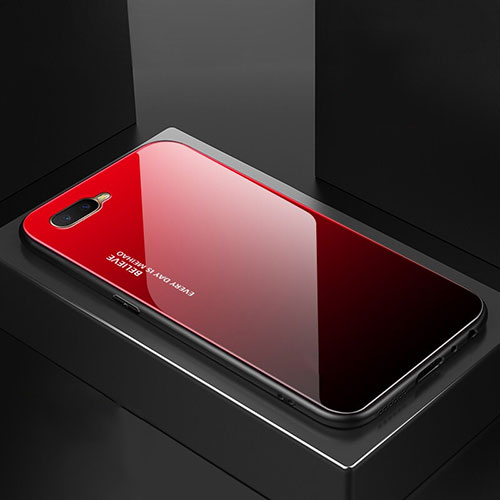 Silicone Frame Mirror Rainbow Gradient Case Cover H01 for Oppo RX17 Neo Red