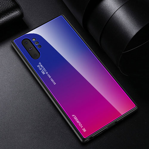 Silicone Frame Mirror Rainbow Gradient Case Cover H01 for Samsung Galaxy Note 10 Plus 5G Hot Pink