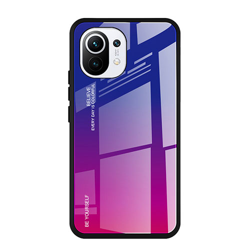 Silicone Frame Mirror Rainbow Gradient Case Cover H01 for Xiaomi Mi 11 Lite 5G Hot Pink