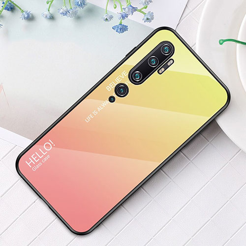 Silicone Frame Mirror Rainbow Gradient Case Cover H01 for Xiaomi Mi Note 10 Pro Yellow