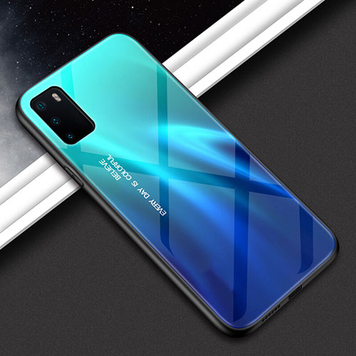 Silicone Frame Mirror Rainbow Gradient Case Cover H02 for Huawei Honor V30 5G Sky Blue