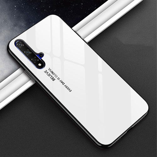 Silicone Frame Mirror Rainbow Gradient Case Cover H02 for Huawei Nova 5 Pro White